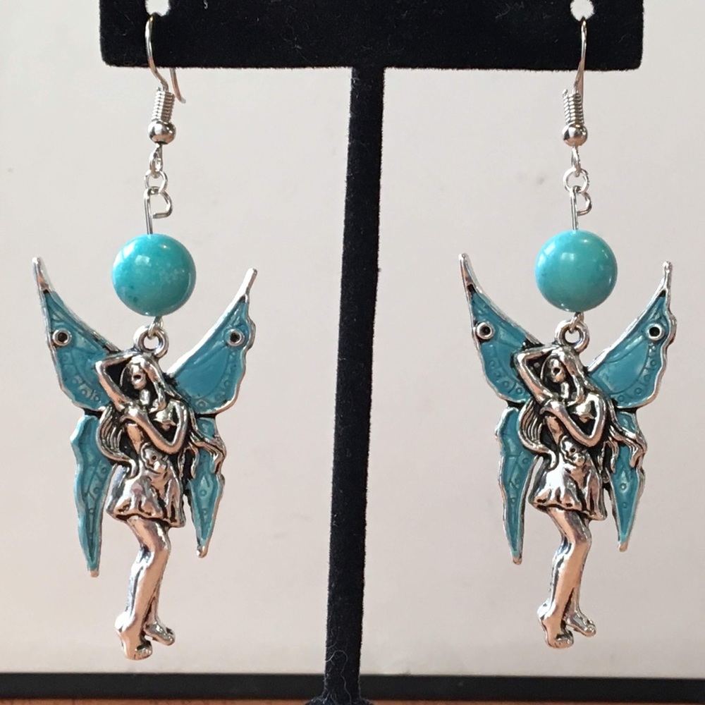 Blue Turquoise Magnesite Fairy Earrings - Picture 6 of 8